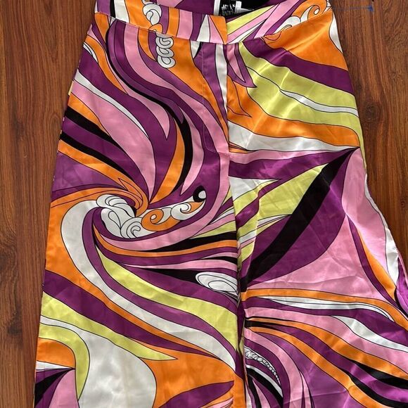 Princess Polly Pucci print style wide leg satin pants size 0 60s 70s style - Picture 2 of 4